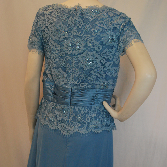 Long Blue Mothers Gown Lace Chiffon Satin Trim SS - Picture 8 of 8
